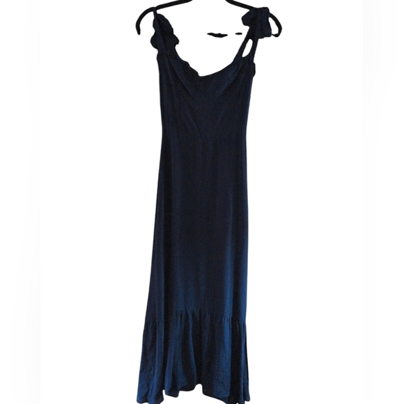 Reformation Sleeveless Navy Blue Flirty Nikita Shoulder Tie Crepe Midi Dress - Picture 5 of 7